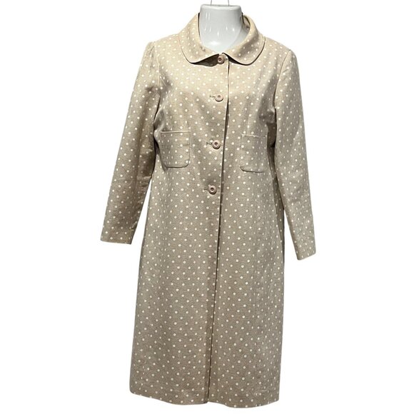 Jessica Howard Vtg Polka Dot Linen Blend Coat, Tan White, 14 - Picture 10 of 10